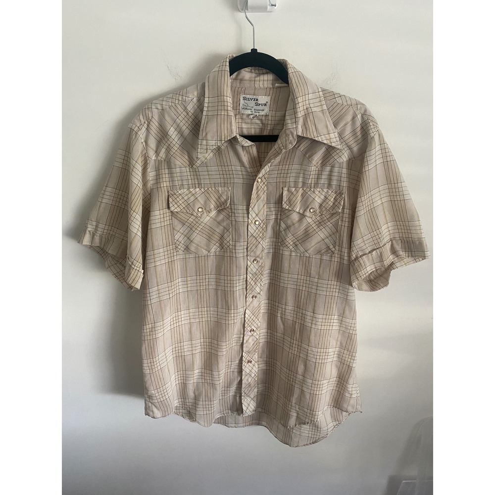 Silver Spur Mens Plaid Snap Button Short Sleeve Western Shirt Size‎ 16 34